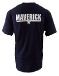 Top Gun Maverick graphic on a navy blue adult t-shirt.