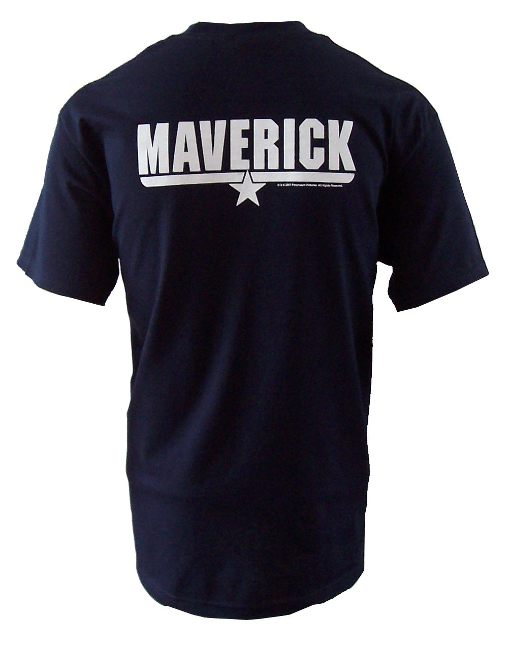 Top Gun Maverick graphic on a navy blue adult t-shirt.