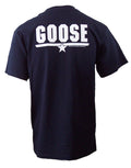 Top Gun Goose graphic on a navy blue adult t-shirt.