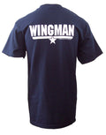 Top Gun Wingman graphic on a navy blue adult t-shirt.