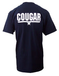 Top Gun Cougar graphic on a navy blue adult t-shirt.