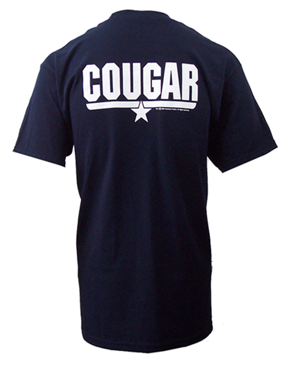 Top Gun Cougar graphic on a navy blue adult t-shirt.