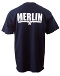 Top Gun Merlin graphic on a navy blue adult t-shirt.