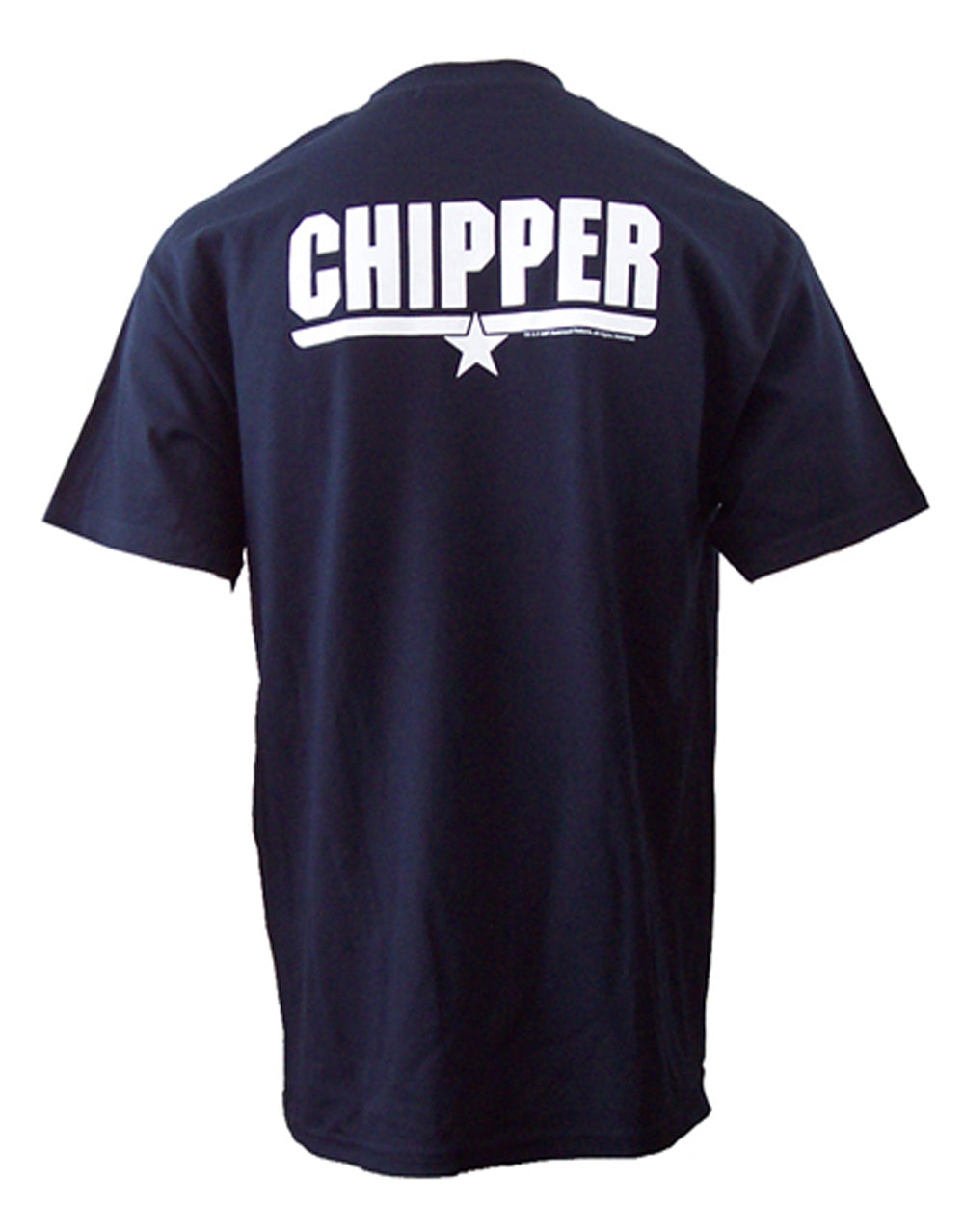 Top Gun Chipper graphic on a navy blue adult t-shirt.