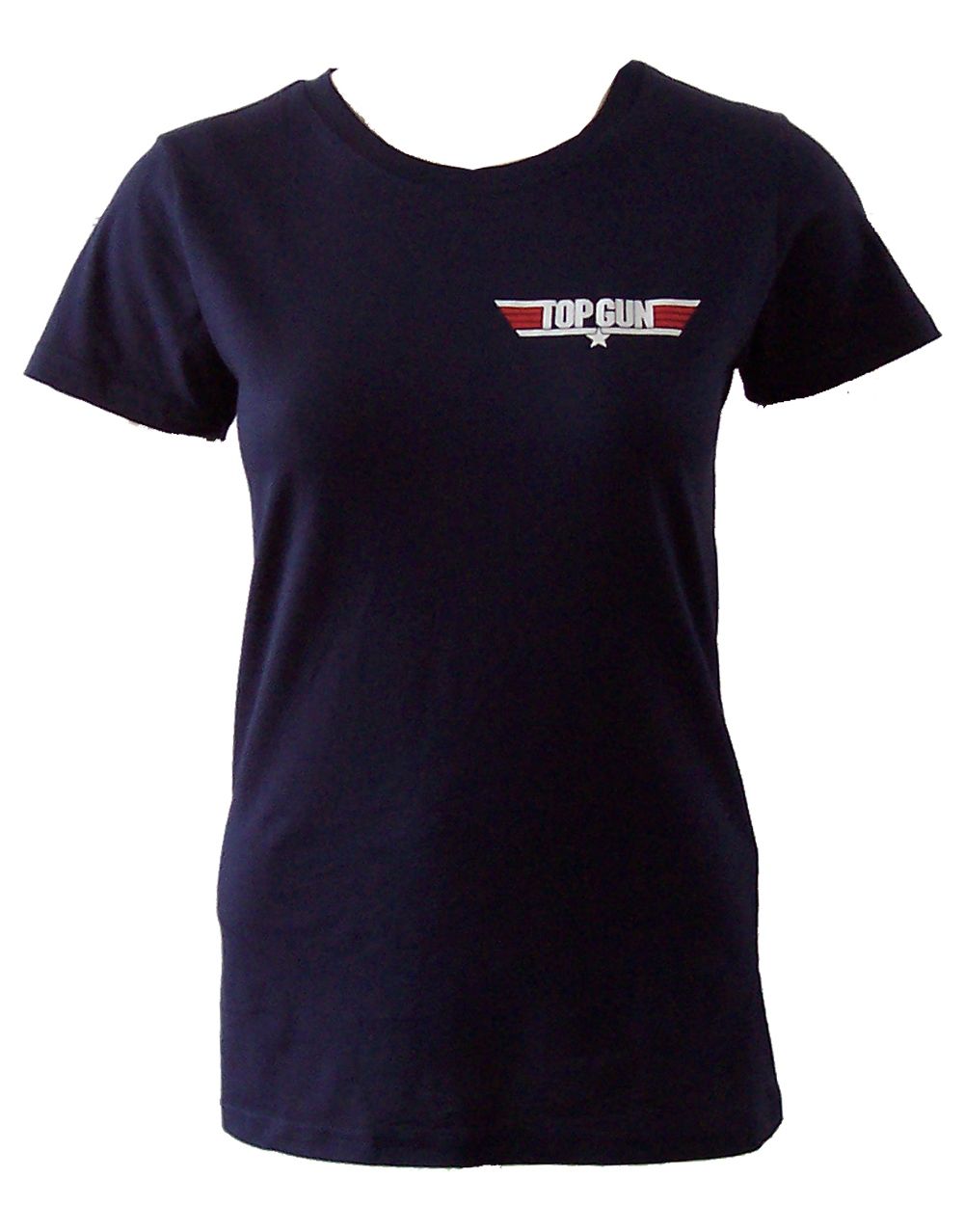 Top Gun Charlie graphic on a navy blue women's t-shirt.
