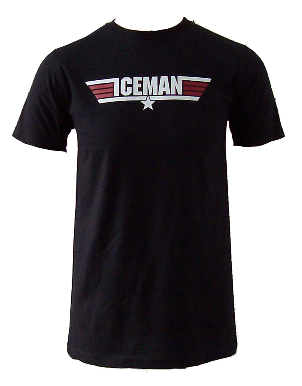 Top Gun Iceman call name graphic on a black adult t-shirt.
