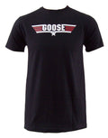 Top Gun Goose call name graphic on a black adult t-shirt.