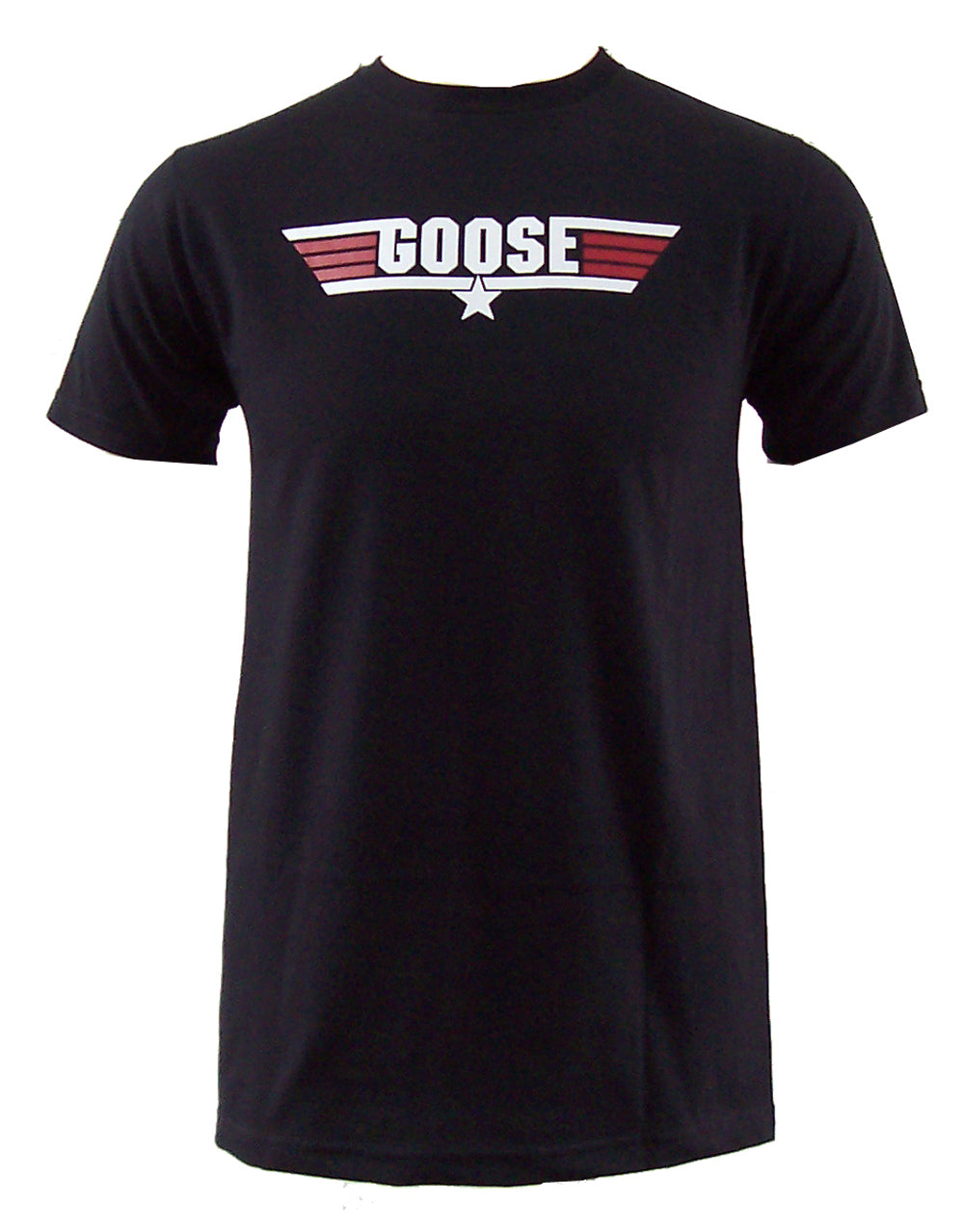 Top Gun Goose call name graphic on a black adult t-shirt.