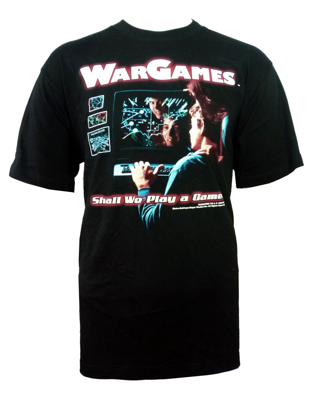 WarGames shall we play a game graphic on a black adult t-shirt.