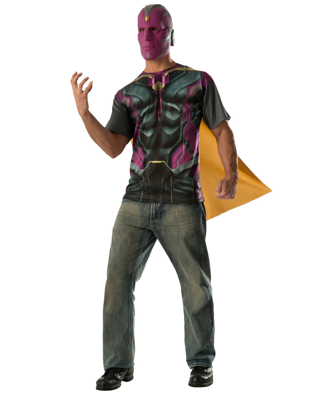 Avengers Age of Ultron Vision shirt, cape and mask costume for adults.