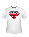 Superman Union Jack graphic on a white adult t-shirt.