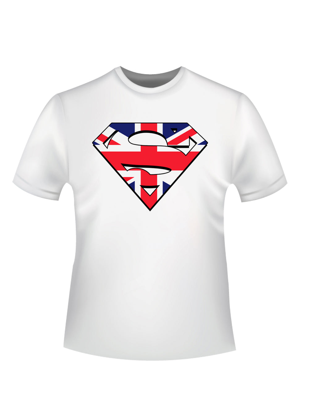 Superman Union Jack graphic on a white adult t-shirt.
