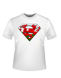Superman Welsh flag graphic on a white adult t-shirt.