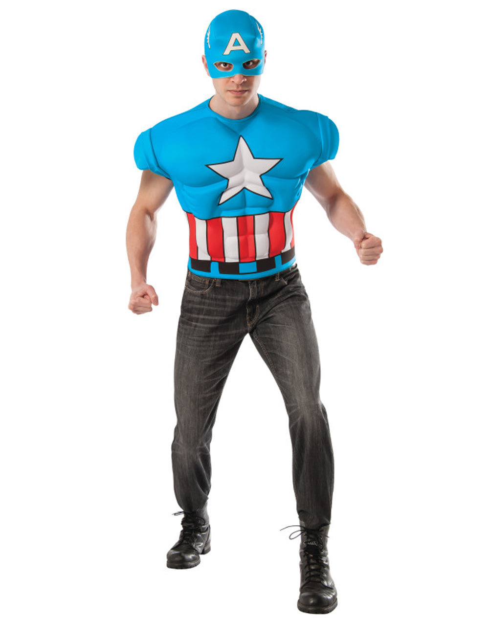 Marvel Comics Captain America deluxe padded chest top costume for adults.