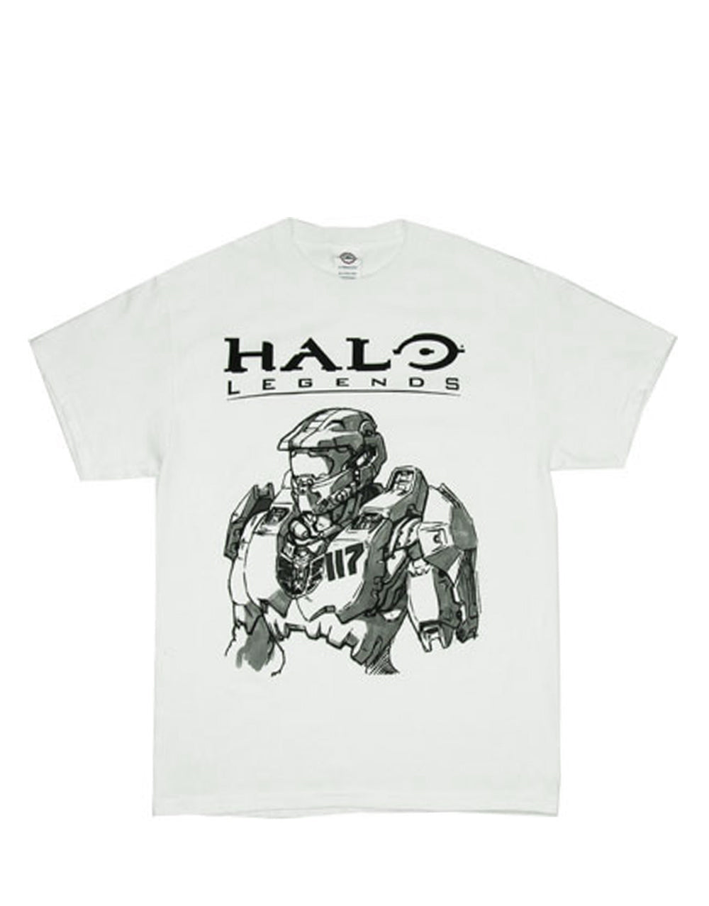 Master Chief sketch graphic on a white adult t-shirt.