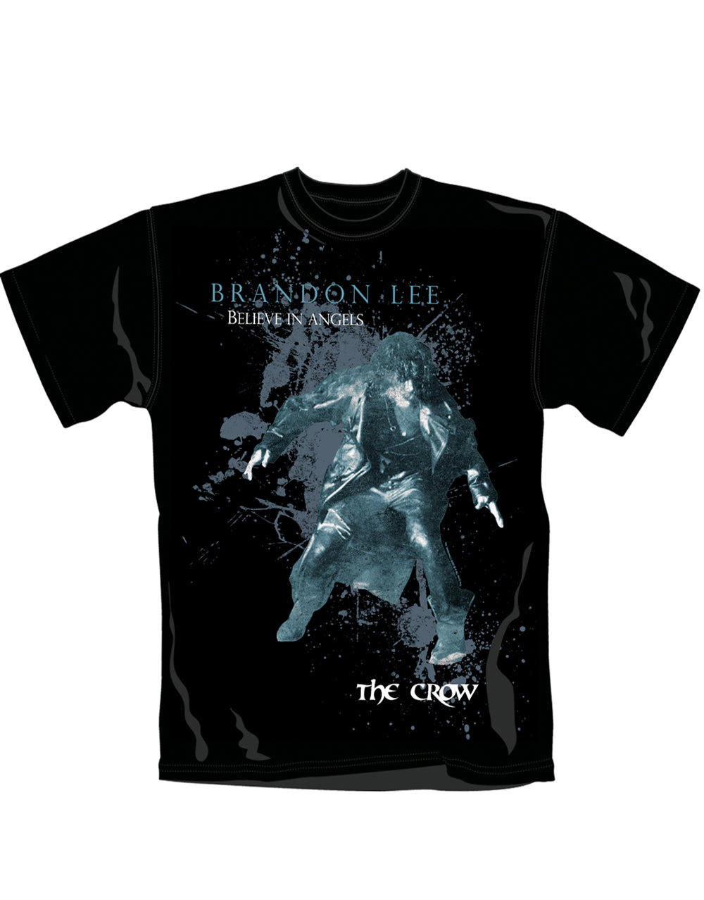 The Crow Lee graphic on a black adult t-shirt.