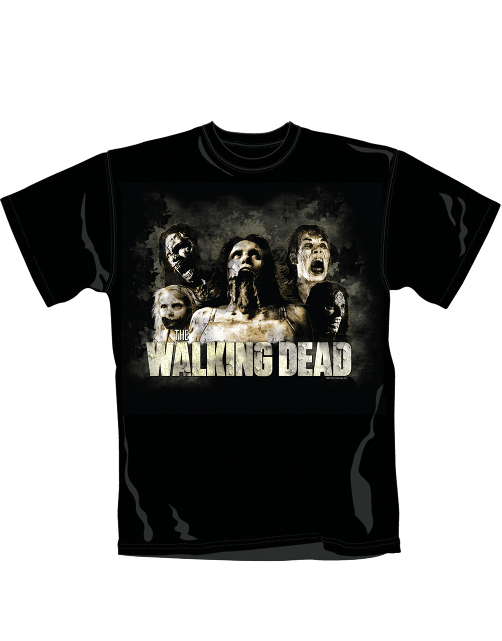 The Walking Dead zombies cracked graphic on a black adult t-shirt.