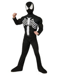 Ultimate Spider-Man black suit deluxe muscle chest costume for kids.