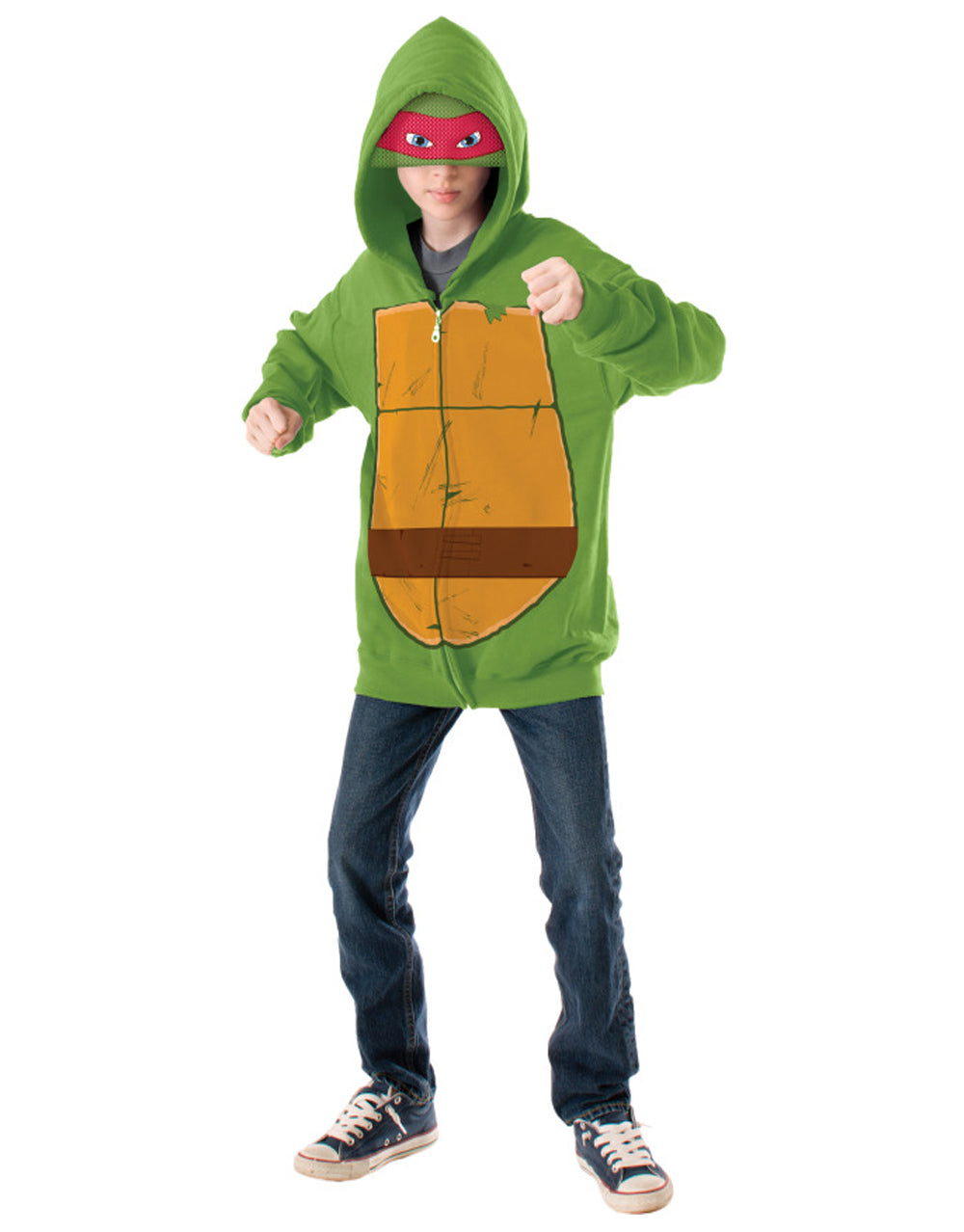 Teenage Mutant Ninja Turtles Raphael hoodie and mask costume for kids.