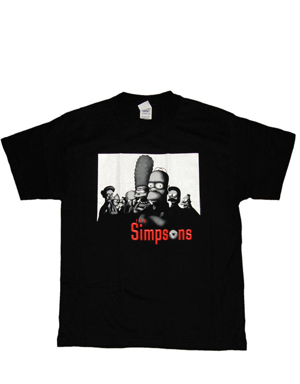Simpsons mobsters graphic on a black adult t-shirt.