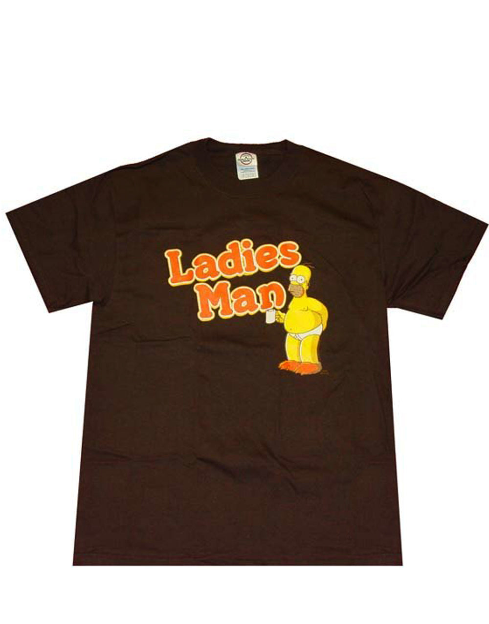 Homer ladies man graphic on a brown adult t-shirt.