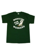 Homer weekend graphic on a green adult t-shirt.