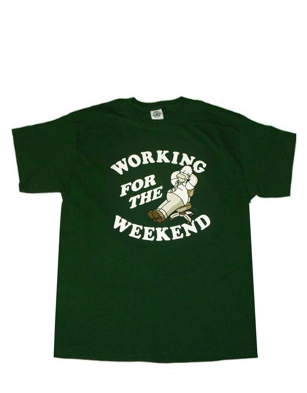Homer weekend graphic on a green adult t-shirt.