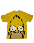 Homer huge face graphic on a yellow adult t-shirt.