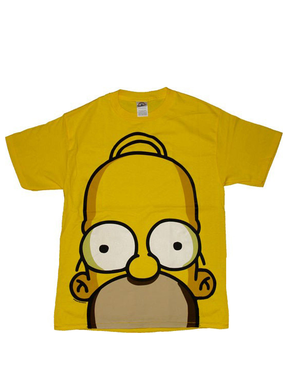 Homer huge face graphic on a yellow adult t-shirt.