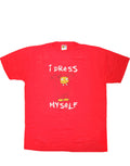 Ralph dress myself graphic on a red adult t-shirt.