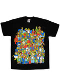 Simpsons crowd graphic on a black adult t-shirt.