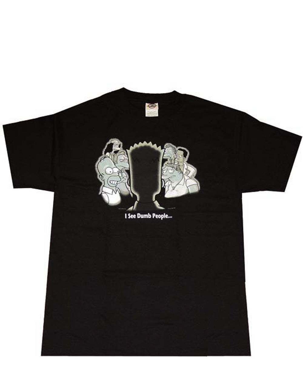 Bart Simpson I see dumb people graphic on a black adult t-shirt.