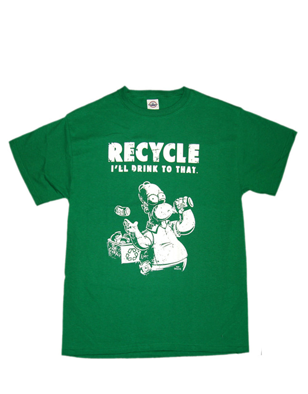Homer recycle graphic on a green adult t-shirt.