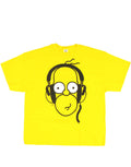 Homer headphones graphic on a yellow adult t-shirt.