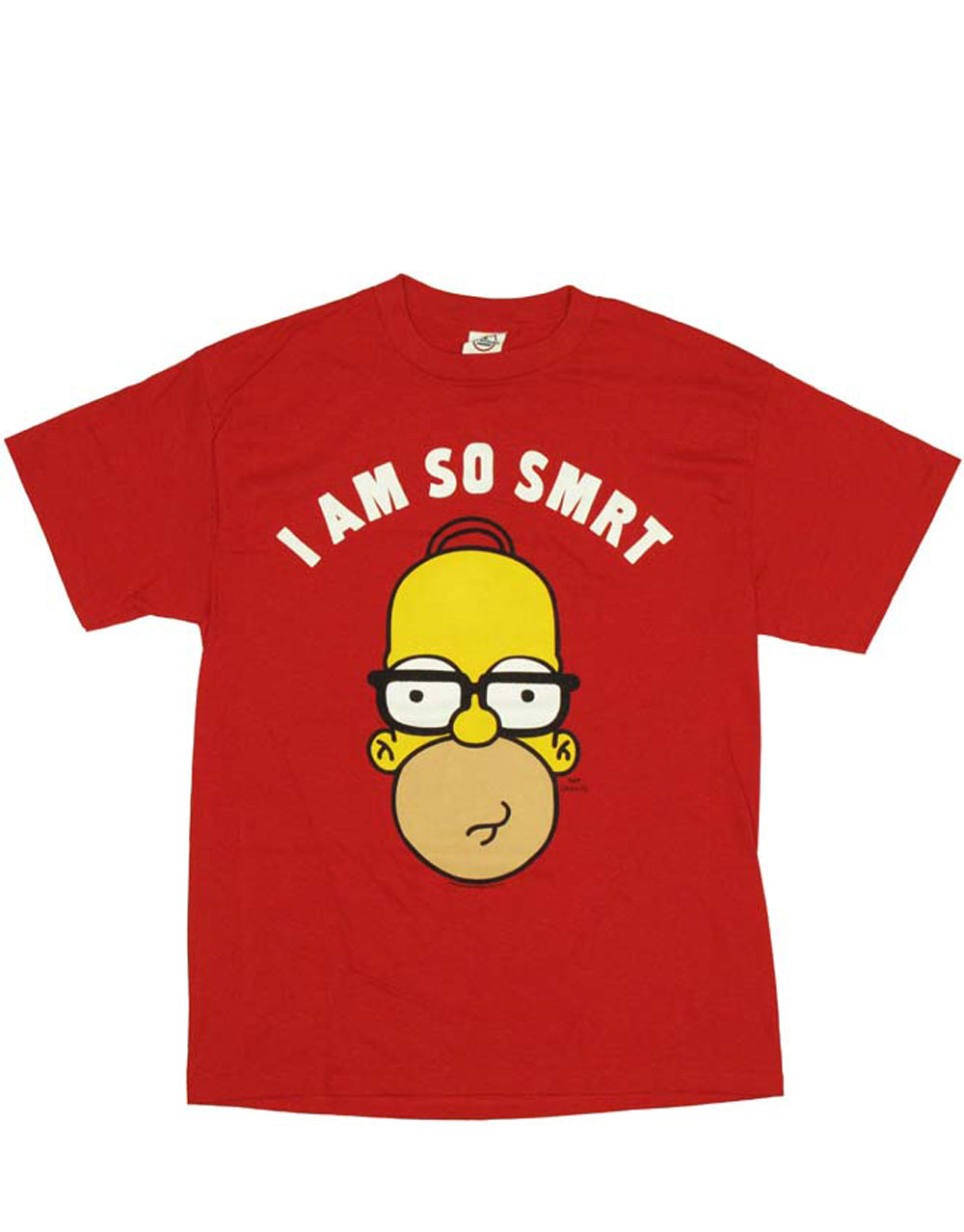 Homer smart graphic on a red adult t-shirt.