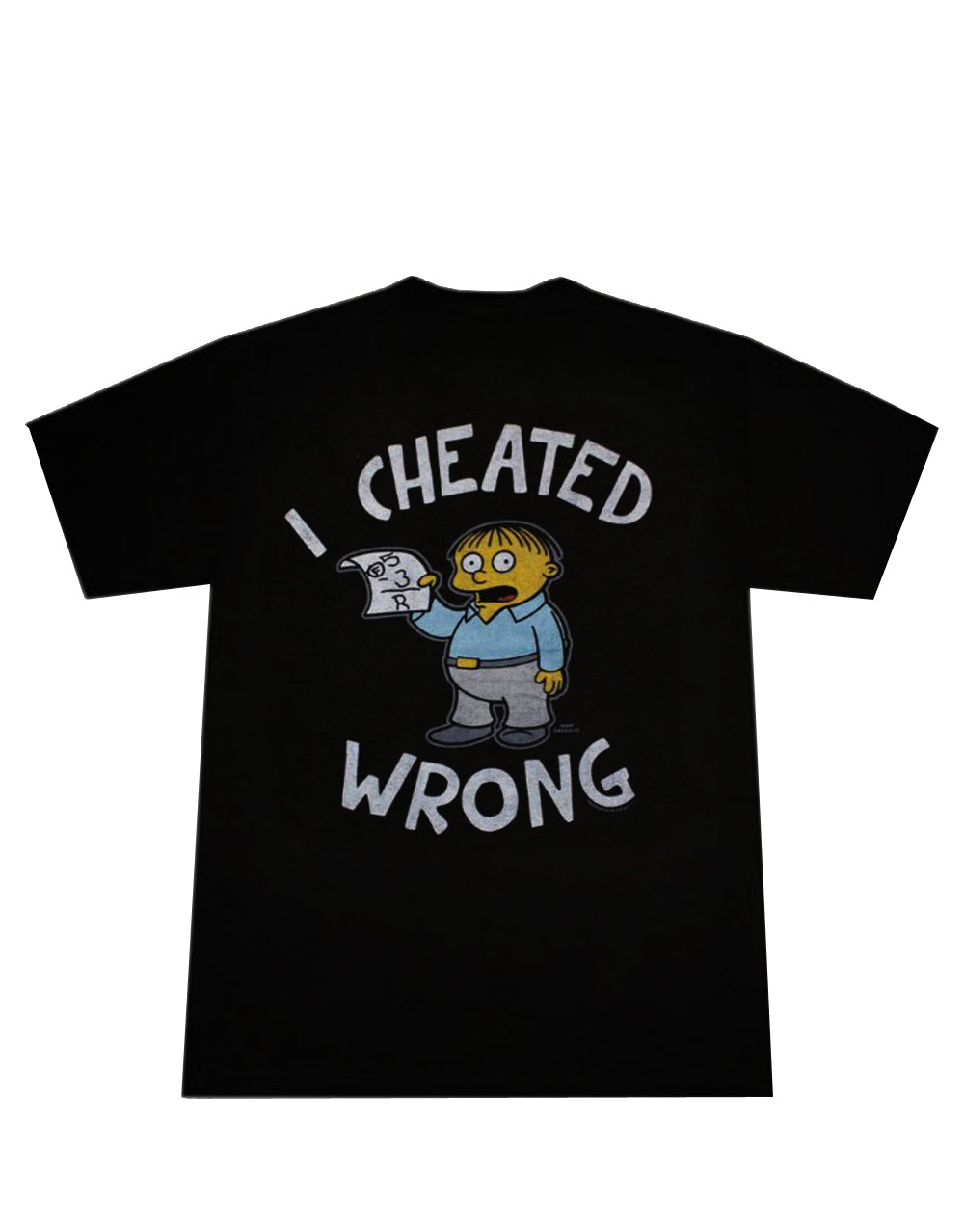 Ralph cheated wrong graphic on a black adult t-shirt.
