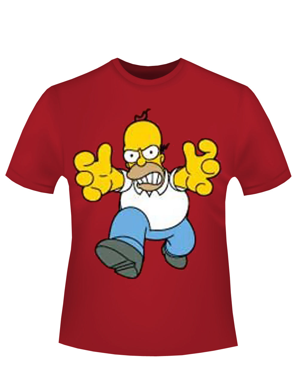 Homer mad graphic on a red adult t-shirt.