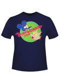Itchy and Scratchy graphic on a blue adult t-shirt.
