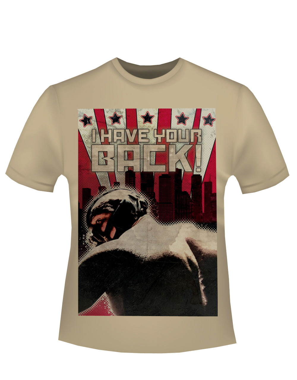 Bane The Dark Knight Rises I have your back graphic on a beige adult t-shirt.