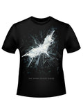 Batman The Dark Knight Rises cityscape logo graphic on a black adult t-shirt.