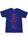 Mario red line art graphic on a blue adult t-shirt.
