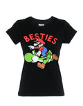 Mario besties graphic on a black women's t-shirt.