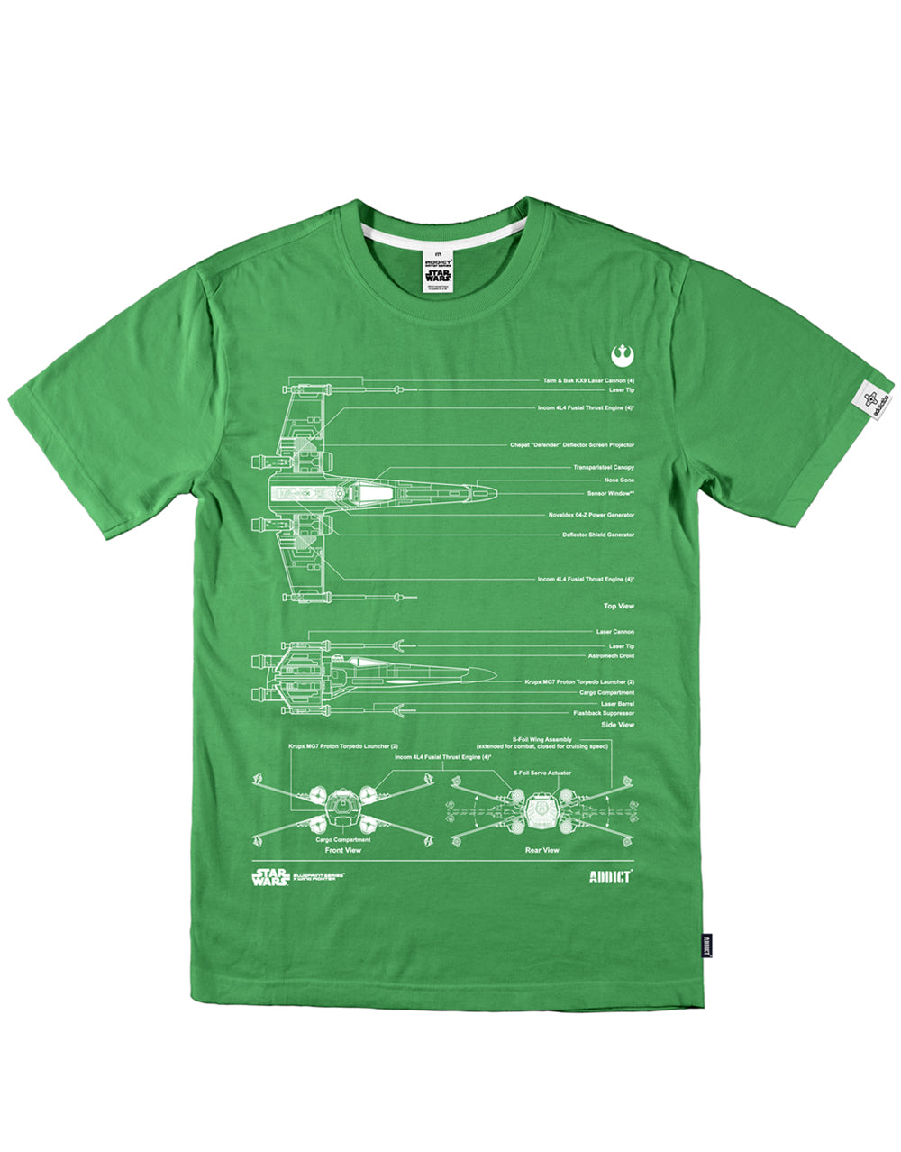 Official Star Wars X-Wing Starfighter green T-shirt - licensed apparel