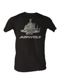 Airwolf helicopter graphic on a black adult t-shirt.