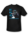 Muhammad Ali sweat equity graphic on a black adult t-shirt.