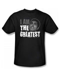 Muhammad Ali I am the greatest graphic on a black adult t-shirt.