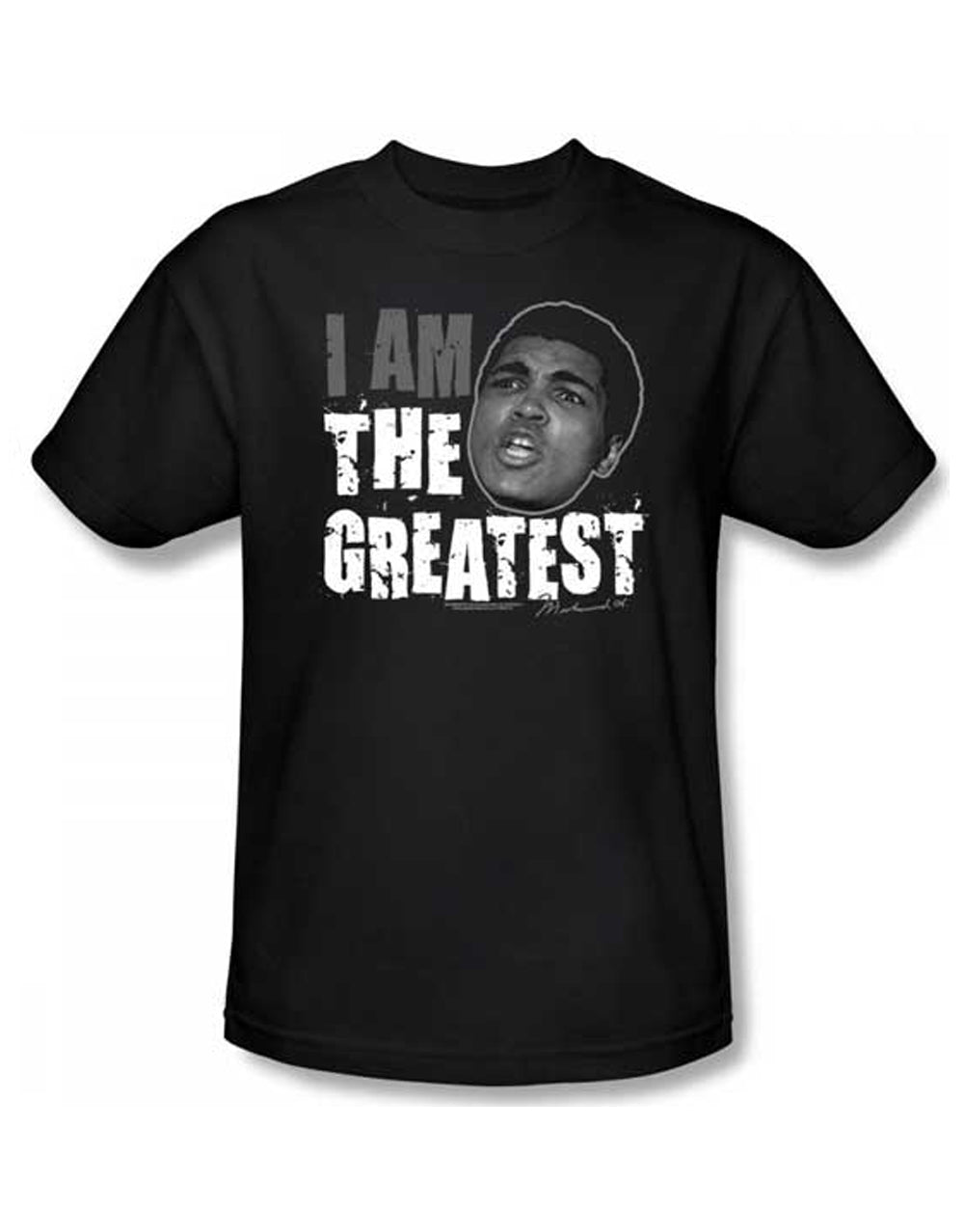 Muhammad Ali I am the greatest graphic on a black adult t-shirt.