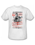 Muhammad Ali rumble poster graphic on a white adult t-shirt.