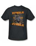 Muhammad Ali ready to rumble graphic on a charcoal grey adult t-shirt.