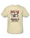 Muhammad Ali rumble poster graphic on a cream adult t-shirt.